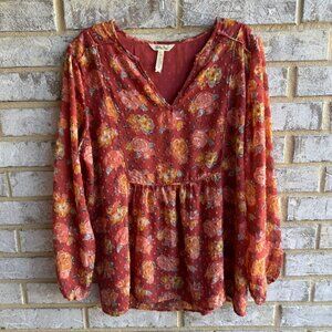 Matilda Jane Botanical Beauty Long Sleeve V-Neck Floral Blouse  Women's Size L.